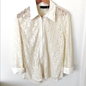 Ivory Stretch Lace Zip Front Top